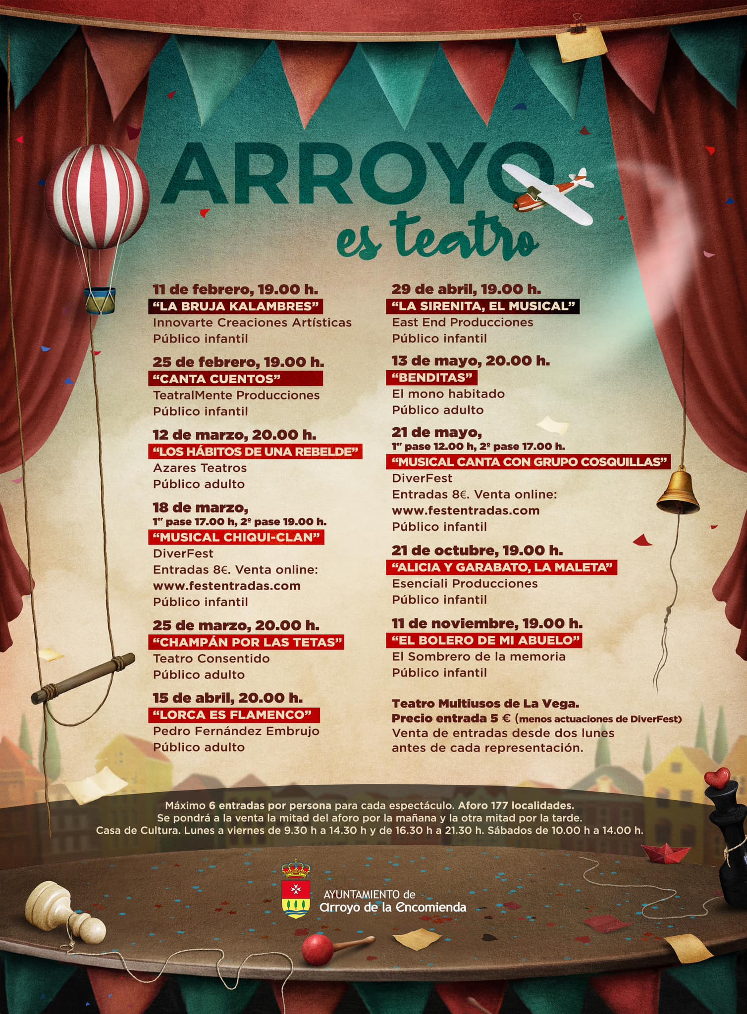 Cartel de actividades Arroyo es Teatro - Febrero